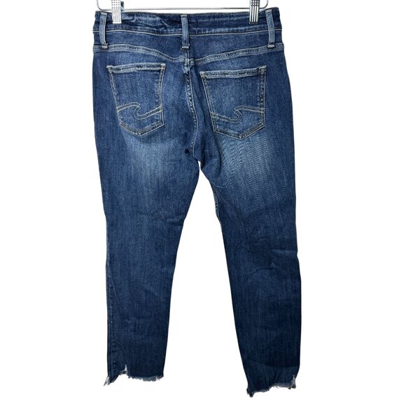 Silver Jeans Co Slim Boyfriend Raw Hem Jeans Medium Dark Wash W26 (2/4) - Picture 2 of 10